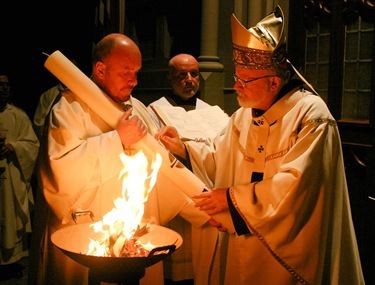 Cardinal Sean P. O'Malley celebrates the Easter Vigil April 23, 2011 at the Cathedral of the Holy Cross. Pilot photo by Jim Lockwood Cardinal Sean P. O'Malley celebrates the Easter Vigil April 23, 2011 at the Cathedral of the Holy Cross. Pilot photo by Jim Lockwood