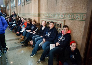 Cardinal Seán P. O'Malley gathers with the various Boston groups taking part in the 2014 March for Life at a morning Mass at the Shrine of the Sacred Heart in Washington, D.C. Jan. 22, 2014.  (Pilot photo by Gregory L. Tracy)