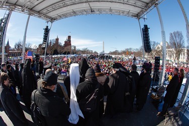 Cardinal O’Malley gathers with other pro-life leaders at the rally on the National Mall in Washington, D.C. before the start of the March for Life Jan. 22, 2014.  (Pilot photo by Gregory L. Tracy)