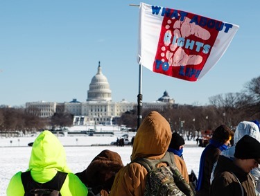 Cardinal O’Malley gathers with other pro-life leaders at the rally on the National Mall in Washington, D.C. before the start of the March for Life Jan. 22, 2014.  (Pilot photo by Gregory L. Tracy)