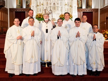 Ordination Mass of Fathers Anthony Cusack, Andrea Filipucci, Christopher Lowe, Peter Stamm and Sinisa Ubiparapovic at the Cathedral of the Holy Cross in Boston May 23, 2015. (Pilot photo/ Gregory L. Tracy)